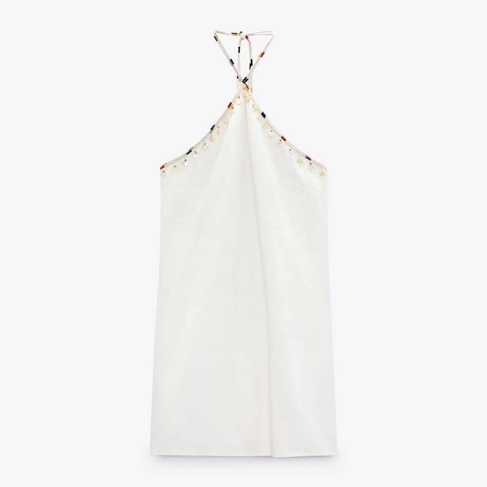 NWOT ZARA BEADED LINEN BLEND DRESS